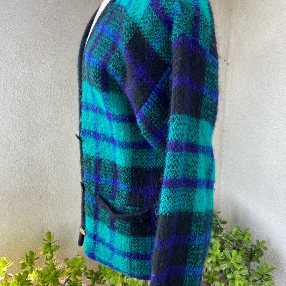 Price is Firm Vtg 80s plaid mohair wool cardigan sweater M - Picture 9 of 10